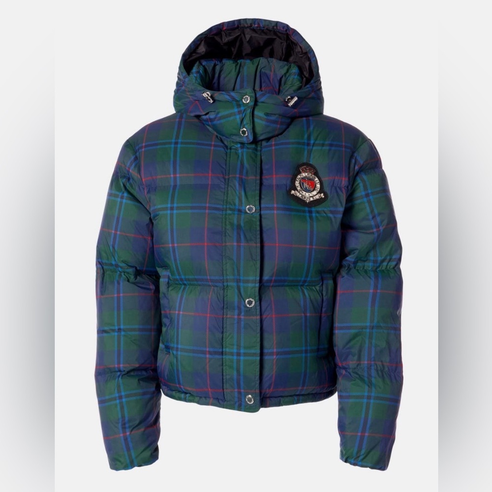 Ralph Lauren Plaid Beaded-Crest Down Jacket
